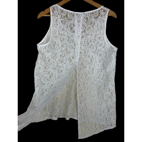 Express Tank Top Size Large Lace Sheer White Open Back Sleeveless EUC - Picture 5 of 8